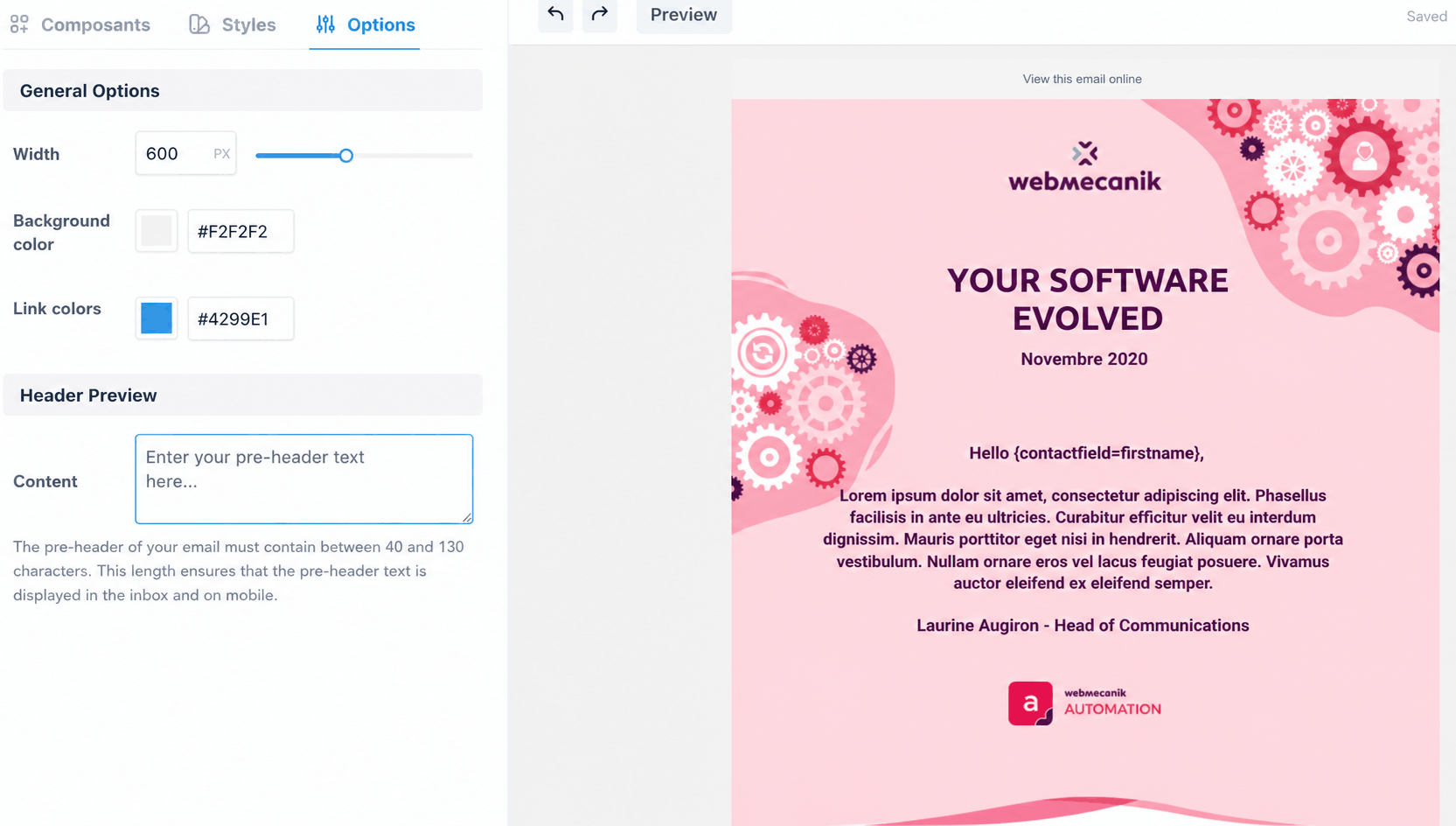 email builder features