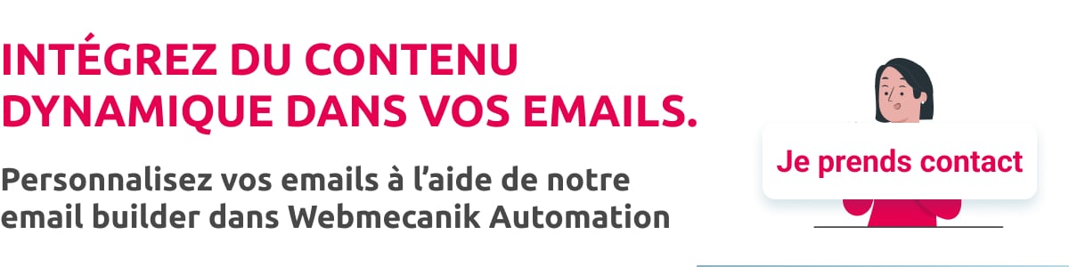 Bouton "intégrer du contenus dynamique dans vos emails" pour l'article "Comment personnaliser ses emails avec du contenu dynamique ?"