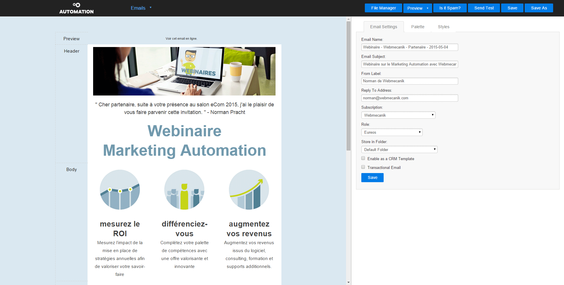 email builder Webmecanik