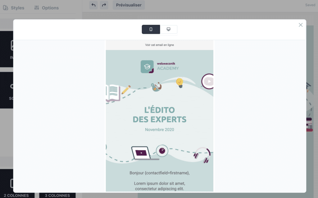 preview de l'éditeur d'email de webmecanik